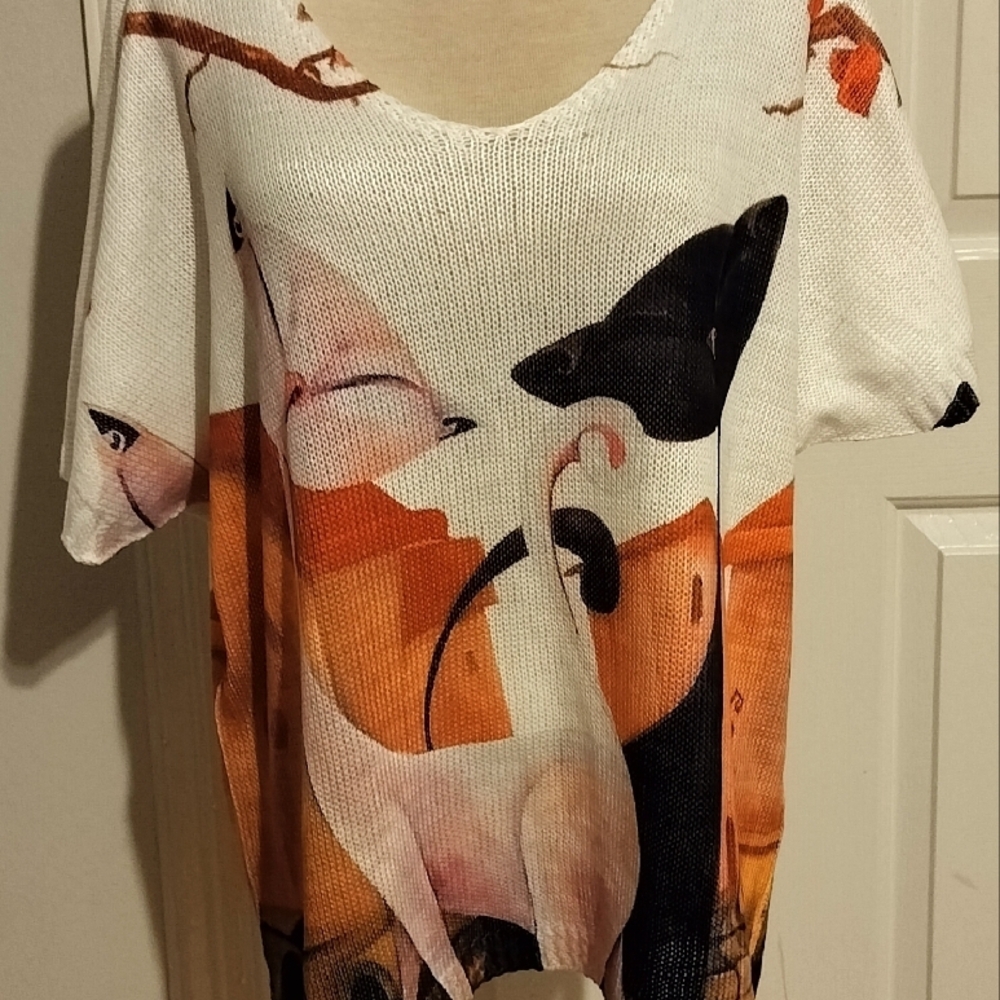 Artistic Cat Print Top